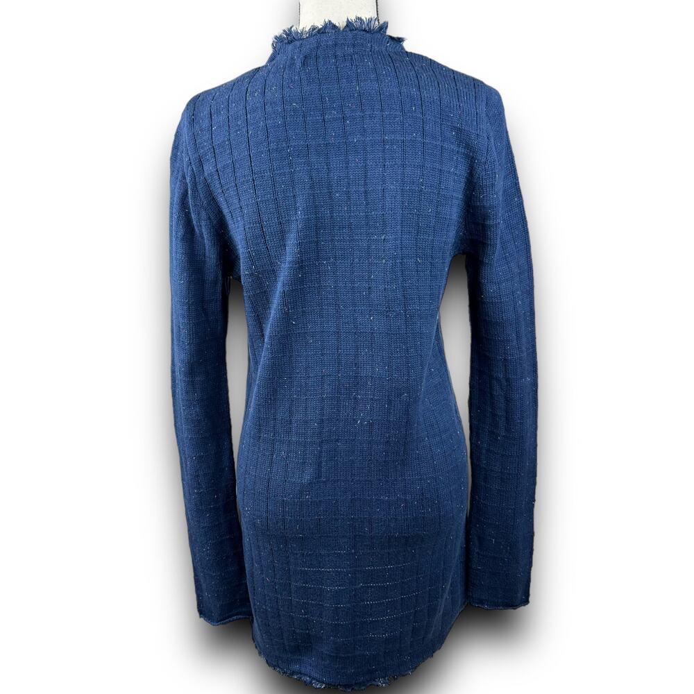 CAbi Duchess Longline Cardigan Sweater Blue Multicolor Flecks Frayed Edge Medium - Picture 6 of 7